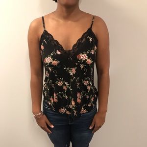 Floral tank top with embroidered neck line